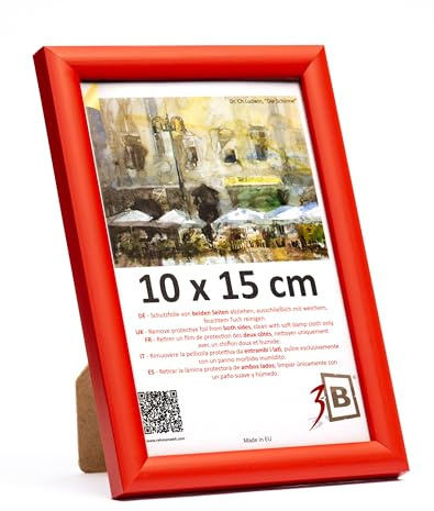 3-B Bilderrahmen MAUI - Rot - 10x15 cm - Holzrahmen, Fotorahmen, Portraitrahmen mit Acrylglas