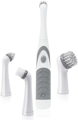 Adiwo Electric Cleaning Brush for Tiles and Tubs, Electric Spin Scrubber, Household Cleaning Brush 4 Heads, Kitchen Accessories for Home, Bathroom Floors, Tubs, Showers, Tiles (Grey)