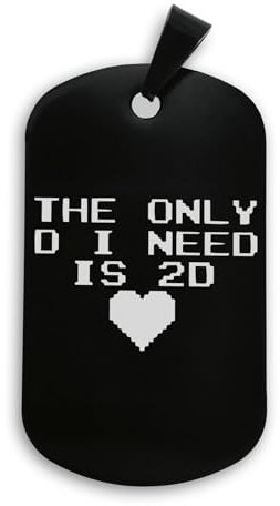 The Only D I Need Is 2D Gaming Lustiger Pixel-Schlüsselanhänger, Militär-Stil, Erkennungsmarke, Edelstahl, Schwarz, Schwarz , One size