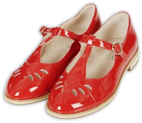 Women's On Flats Shoes Ladies Red Leather Mary Jane Pumps, UK Sizes 3-7, Rounded Toe, Adjustable Buckle Strap for Woman Comfort Soft. (RED, UK Footwear Size System, Adult, Women, Numeric, Medium, 5)