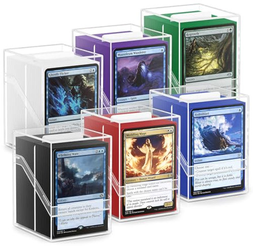 6 Pack Card Deck Boxes, Clear Commander Deck Case with 600Pcs Card Sleeves and Dividers, Standard Size Cards Storage Box Perfect Fit for MTG, Sport, Trading Cards (6 colors)