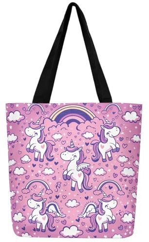 Homewish Cartoon Einhorn Leinwand Tasche Einhorn Flügel Leinwand Einkaufstasche, Rosa Einkaufstasche Nette Regenbogen Liebe Lebensmitteltasche Kawaii Tier Einkaufstasche