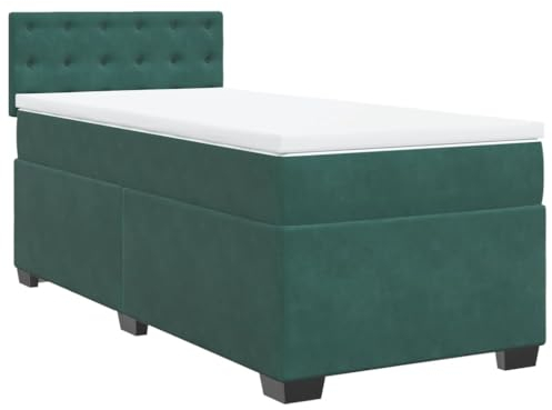vidaXL Boxspringbett, Polsterbett Bett mit Matratze LED, Bettgestell mit Kopfteil Lattenrost, Einzelbett für Schlafzimmer, Dunkelgrün 80x200cm Samt