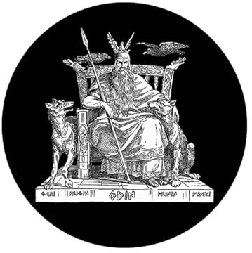 Sammys Shirt Store Odin auf Thron - Hugin Munin Germanische Gottheit Aufnäher 10 cm