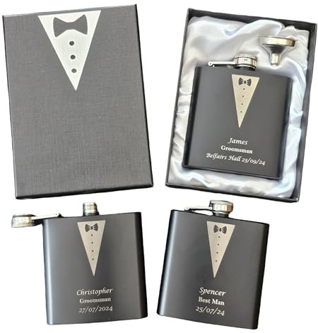 Personalised Tuxedo Hip Flask for Wedding Favor Gift with Tuxedo Gift Box