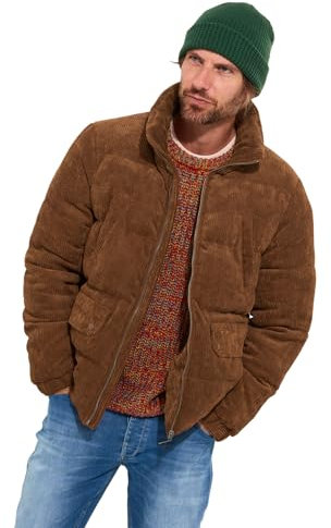 Joe Browns Men's Cord Quilted Funnel Neck Puffer Coat, Regular Fit, Dark Tan, XL