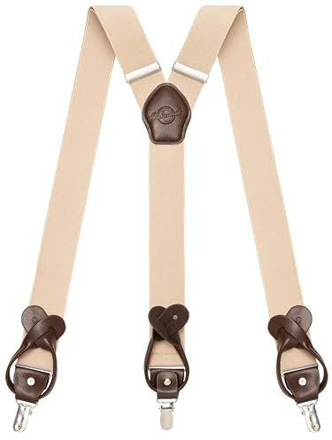 Kohentact Hosenträger Herren mit Clip- und Knopfbefestigung, inklusive 6 Knöpfe, 3,5 cm Breite Y-Form für Körpergrößen bis 200 cm, Edelstahl, extra großer Elastizitätsbereich