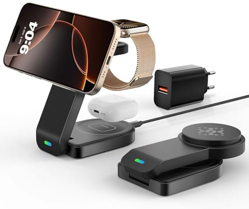 GLILAVOX Chargeur sans Fil magnétique pour Apple,Station de Charge sans Fil 3 en 1 pour iPhone 16 15 14 13 12 etc,Apple Watch 10/9/Ultra/2/8/7etc,AirPod Pro 4/3/2,Support de Charge Pliable