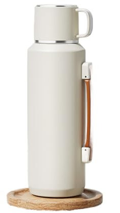 Simcat 1000ml Thermal Flask, 33.8 oz with Handle 316 Stainless Steel Vacuum Insulated Water Bottle, 24hr Keep Hot/Cold, White Travel Tumbler, Daily Commute