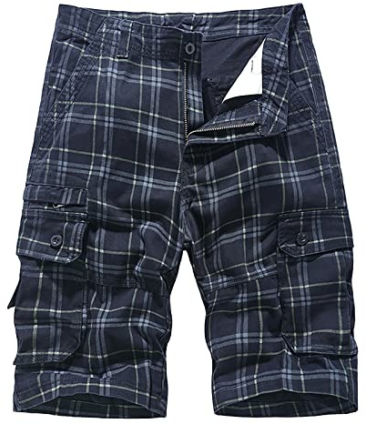 TDEOK Cargohose Herren Stretch Kurz - Cargo Shorts Herren Kariert Kurze Bermuda Hose Regular Fit Baumwolle Short Mit Taschen Elastische Taille Sommer Freizeithose Atmungsaktiv Outdoorhose