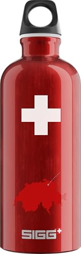 SIGG - Alu Trinkflasche - Traveller Swiss County - Climatepartner zertifiziert - Für Kohlensäurehaltige Getränke Geeignet - Auslaufsicher - Federleicht - BPA-frei - Outdoor - Swiss - 0,6L