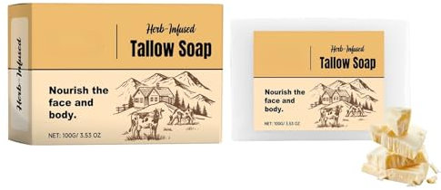 Beef Tallow Soap, Feuchtigkeits Rindertalg Seife, Naturseife Reinigung von Gesicht & Körper, Kernseife Natur für Lindert Trockene, Festes Duschgel Glatte Haut, Verbessern sie die Hautelastizität, 100g