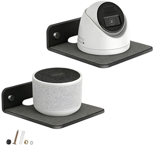 TRINENOX Small Metal Wall Shelf with EVA Pad,6.1×5.1 in Floating Wall Shelf | For Bluetooth speakers,wifi,routers,webcams,cameras,phones,and décor. 3mm thick aluminum with cable hole for home or office