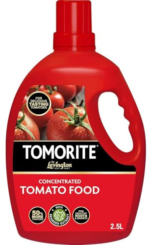 Levington Tomorite Concentrate 500ml/1L/2.5L Premium Liquid Fertiliser for Tomatoes, Fruit & Vegetable Plants | High Potash Formula with Trace Elements | Promotes Strong Growth & Yield (2.5L)