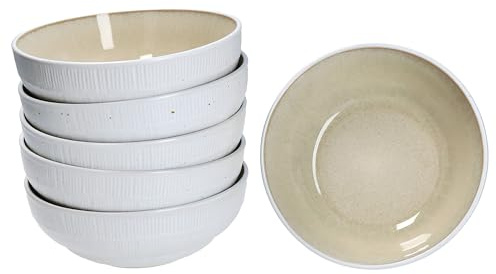 MamboCat Tzia 6er Set Schalen I 550ml I handgefertigte Steingut-Schüsseln in Vanille & Weiß I 6 Personen I ideal für Suppen, Müsli, Salate & mehr I Bowl