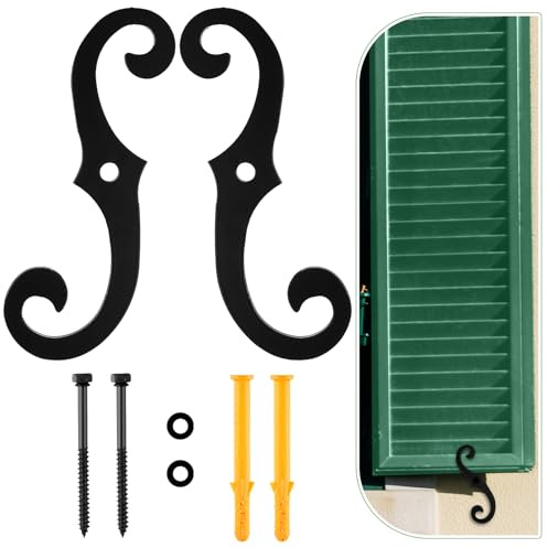 MorningRo 2pack Black S Style Shutter Dogs 6.5 Inches Shutter Dog Holders with Mounting Hardware External Shutters Tieback for Exterior Decorative (Iron)