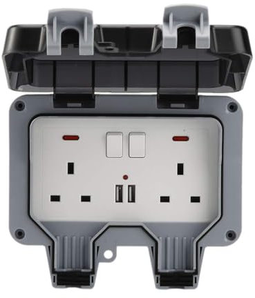 Outdoor Waterproof Socket, 13A with Switch, IP66 Wall Power Socket, with USB Charging Port, Suitable for Garden Outdoor Indoor