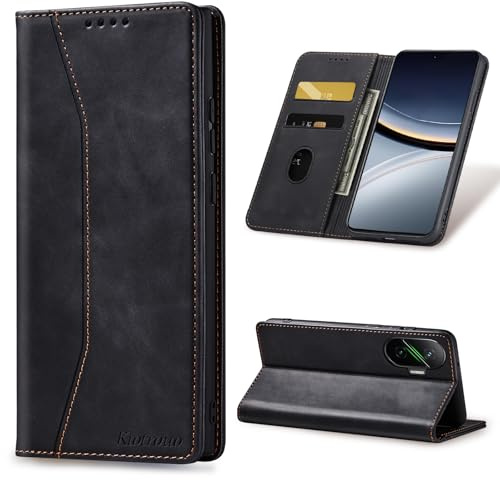 KIOTROUO Handyhülle für Xiaomi Poco F7 Hülle Klappbar Premium Lederhülle Flip Case Standfunktion Magnetische Kartenfächern Schutzhülle Kartenfach Klapphülle für Xiaomi Poco F 7 5G, Schwarz