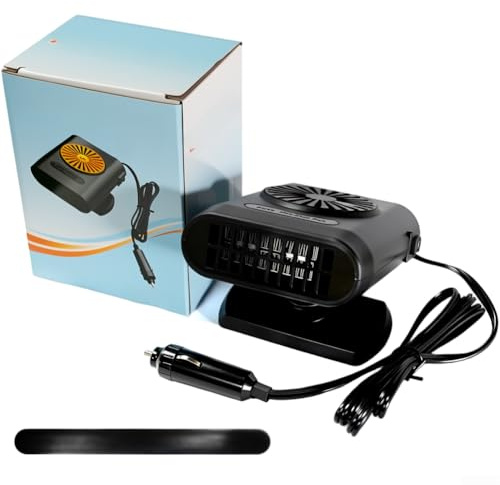 SageFurned Chauffage de voiture portable 2 en 1 pour désembuage de pare-brise de voiture (12 V 200 W) (noir)