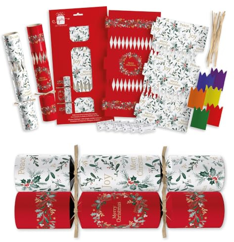 6 x Make Your Own Christmas Crackers Kit – 30cm Long Nutcracker or Traditional Designs – DIY Family Activity Set with Hats Jokes Facts – Create Personalised Christmas Dinner Crackers (Traditional)