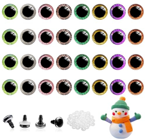 poraceous 32 Piezas Ojos de Seguridad, Ojo de Seguridad de Plástico, Ojo de Muñecas con Arandelas, Ojos Muñeca Colorido 25mm, para Juguetes Artesanía Animales Peluche