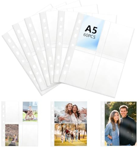 Gullskies 60 Stück A5 Klarsichthüllen, Photocard Binder, Postkartenhüllen Gemischter Satz mit 3 Layouts – 8 Zoll Top-Loading, 6 Zoll (2-Fach) & 3 Zoll (4-Fach) Klare PP-Seiten, A5 Binder Taschen