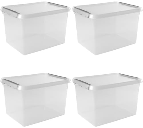 Sunware Comfort Line Aufbewahrungsbox Mit Deckel 22L – 40x30x26cm – Set Von 4 – Kunststoff Box Stapelbar – Aufbewahrungsbox Mit Deckel Groß