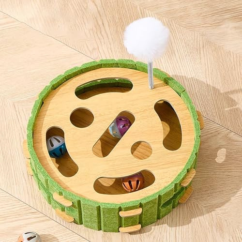 Beschäftigungsbox für Katzenkrallen, interaktives Katzenpuzzle aus weichem Filz, interaktives Katzenspielzeug mit 3 Glöckchenbällen, für Wohnungskatzen und Kätzchen (Style (1)11.8*11.8*3.5IN,green)