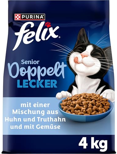 FELIX Doppelt Lecker Senior 7+, mit Huhn, Truthahn und Gemüse, 4 x 4kg | Katzenfutter trocken