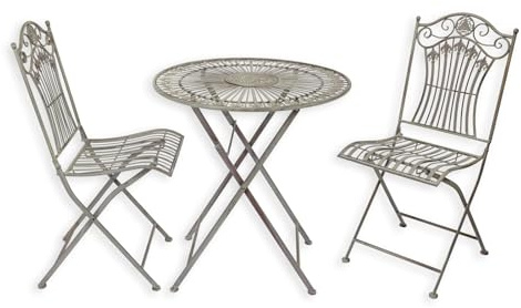 aubaho Gartenmöbel Tisch und 2 Stühle – Altgrau Replikat Retro Design Dekoration