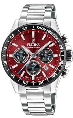 Festina Herrenuhr Chronograph aus Edelstahl 316L | Quarzuhr, Kalender, Widerstandsfähiges Mineralglas, Wasserdicht 10 ATM, F20560/7, Timeless Chronograph
