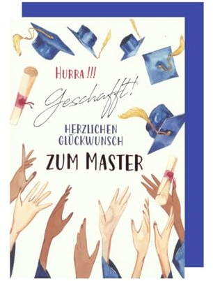 Master Grußkarte Karte Hurra Geschafft! Herzlichen Glückwunsch 16x11cm