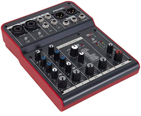 Proel MQ6FX - Mixer ultra-compatto a 6 ingressi e 2 bus con FX per Canto, Live e Karaoke, Nero/Rosso (MQ6FX)