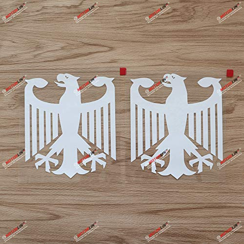 2er-Set Weiß, 15,2 cm Bundesadler, Wappen Deutschlands, Decal-Aufkleber, Auto-Vinyl, konturgeschnitten, ohne Hintergrund