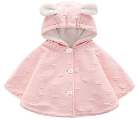 Cape für Kinder, mit Kapuze, aus Baumwolle, Poncho, Mantel für die Haut, Friendly Outwear, warm, dicke Jacke, mit Kapuze,Hoodie, für Baby, Mädchen, Jungen, Baumwolle, Rosa, 6-18 Monate