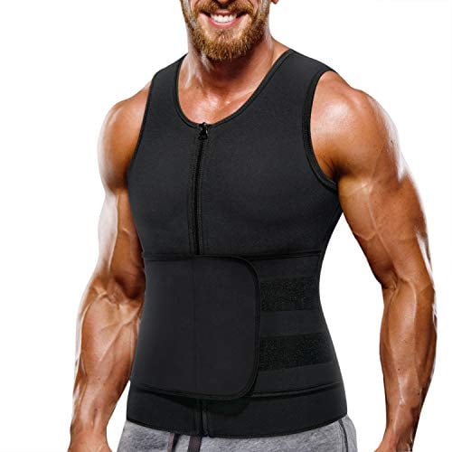 Bingrong Herren Bauchweggürtel Fitnessgürtel Schwitzgürtel Fitness Gürtel Bauchgürtel Abnehmen Verstellbarer Neopren Sauna Gürtel Gewichtsverlust Bauchweg Body Shaper Taille Trimmer (Schwarz, 2XL)