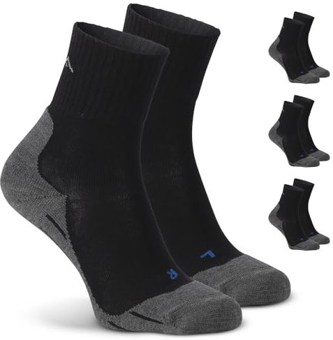 gipfelsport Wandersocken Herren & Damen, Outdoor Trekkingsocken | Hiking Socks, Wanderstrümpfe aus Merinowolle | Trekking Socken für Wandern mit extra Polster | Größe 45-47 I Schwarz, Dünn I 3x Paar