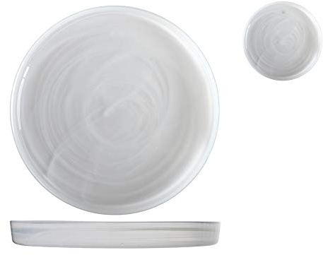 H&H Alabastro Set 6 Piatti, Vetro, Bianco, 28xH3cm