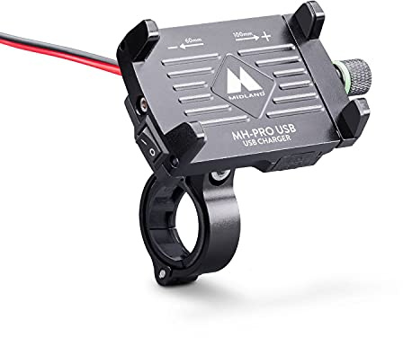 Midland – Motorbike Phone Mount MH-Pro USB in Aluminum with USB Charger, IP65 Waterproof Motorbike Phone Holder, Universal, Compatible with Phones Up to 6.7, Handlebar Mount 22-32 mm