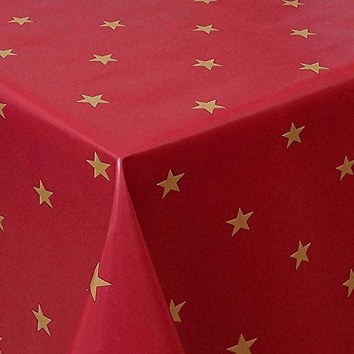 PVC Tischdecke Star rot Sterne Gold Wachstuch Weihnachten· Eckig · Länge & Breite wählbar · abwaschbare Tischdecke Weihnachten, Größe:120 x 160 cm