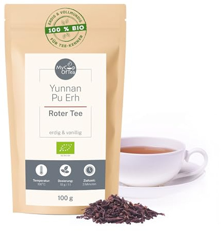 MyCupOfTea Yunnan Pu Erh Bio Tee lose, fermentiert, 100 g | Postfermentierter Puerh aus der Provinz Yunnan, erdig und bitter-süß, angenehm nach reichhaltigen Mahlzeiten