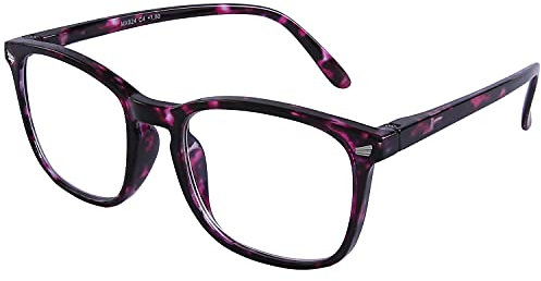 DOOViC Blaulichtfilter Lesebrille 1,5 - Lila/Eckig Rahmen Große Gläser Computerbrille Brille mit Sehstärke für Herren/Damen