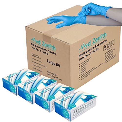 Genel Guantes desechables de nitrilo L, desechables, sin polvo, sin látex, guantes de goma, 1000 unidades, en caja dispensadora (L, 1000)