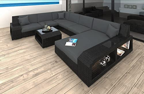 Sofa Dreams Rattansofa Matera XXL Terrassen Couch aus Rattan Gartensofa U Form LED Licht