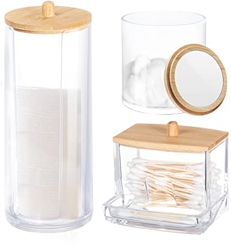 Oziral 3pack Cotton Pad Holder Storage Bathroom Storage Cotton Swab Dispenser Make up Organiser Set Clear Cotton Ball Containers with Bathroom Lid TRANSPARENT