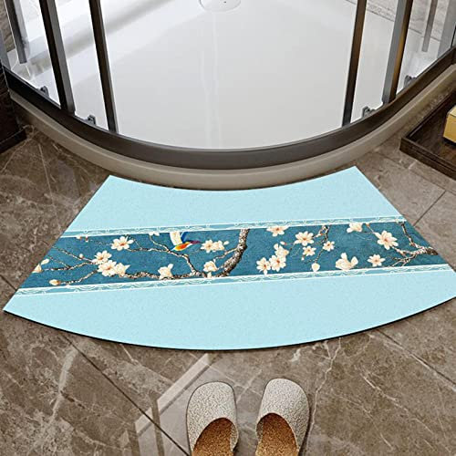 PRELGOSP Tapis de Douche Angle, Antidérapant Tapis de Bain Incurvé de Diatomite, Super Absorbant Forme D'éventail Tapis de Bain Angle pour Sortie de Cabine Douche,D,45x100cm