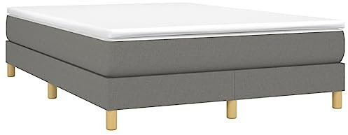 vidaXL Cadre de Lit, Lit Rembourré, Lit Double avec Sommier à Lattes, Lit Adulte de Chambre à Coucher, Moderne, Gris Foncé 140x190 cm Tissu