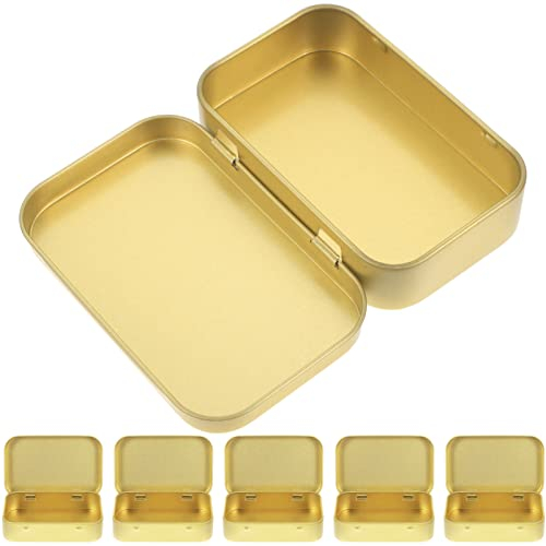 Zerodeko Golden Pcs Metal Hinged Tins Box Containers Small Rectangular Empty Container Mini Portable Box Small Storage Container Kit with Lid for Home present Storage 6