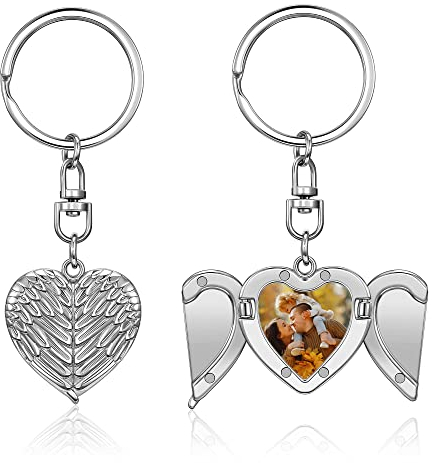 JSDDE Personalisiert Engelflügel Schlüsselanhänger mit Fotogravur Flügel Anhänger Charm Keychain Glückbringer Schmuck für Weihnachtengeschenk Valentinstagsgeschenk Jubiläumsgeschenk