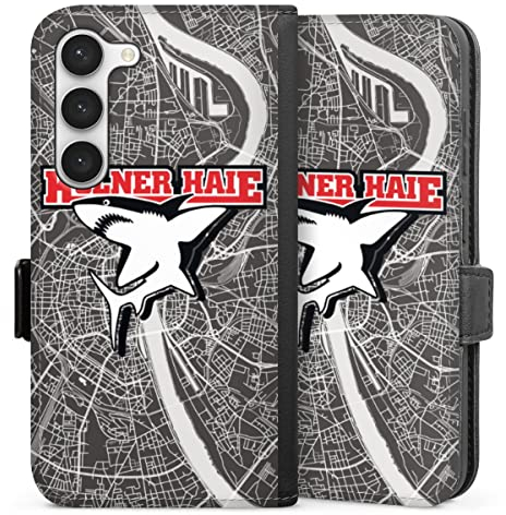 Klapphülle kompatibel mit Samsung Galaxy S23 Handyhülle aus Kunst Leder schwarz Flip Case Offizielles Lizenzprodukt Kölner Haie Eishockey